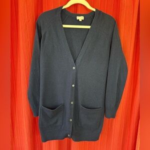 TSE Deep Blue long Cashmere Cardigan Sweater - M (fits small)